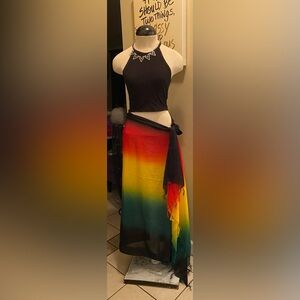 Hand Painted Pareo TerivoileSarong Versitle, multi-wear with tassels NWOT